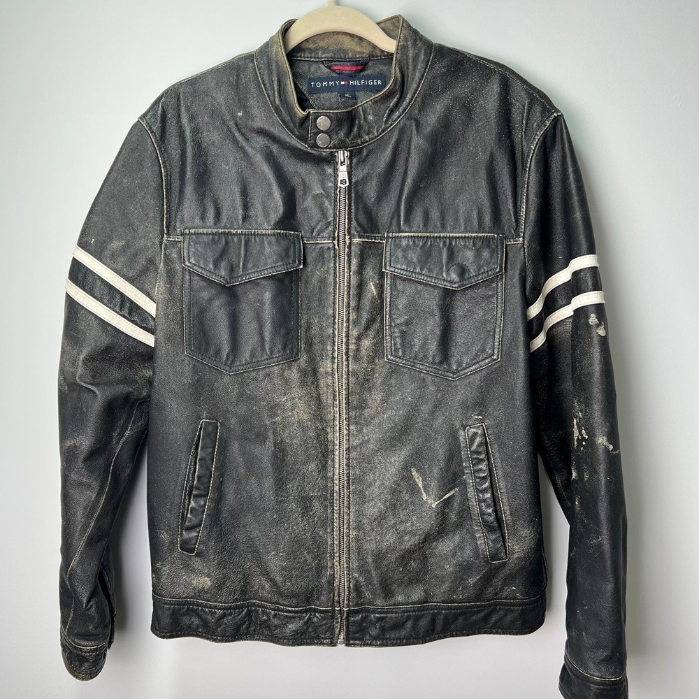 Men’s Tommy Hilfiger leather motorcycle racer jacket racing St